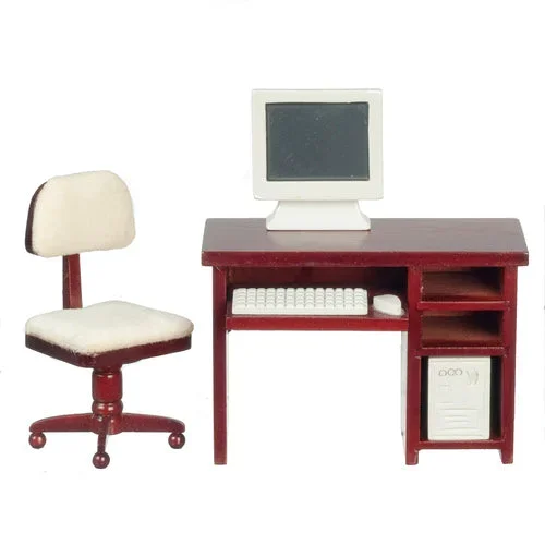 Computer Desk Set with Computer, Mahogany Finish