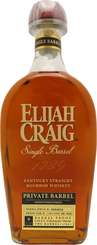 Elijah Craig Mission Exclusive Private Barrel 9 Year Old 118.6 Proof Kentucky Bourbon 750ml