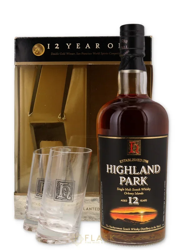 Highland Park 12 Year Old Early 2000s Gift Set With 2 Slanted Tasting Glasses