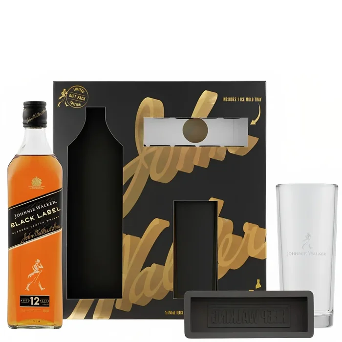Johnnie Walker Black Label W/Highball Glass and Ice Cube 750ml