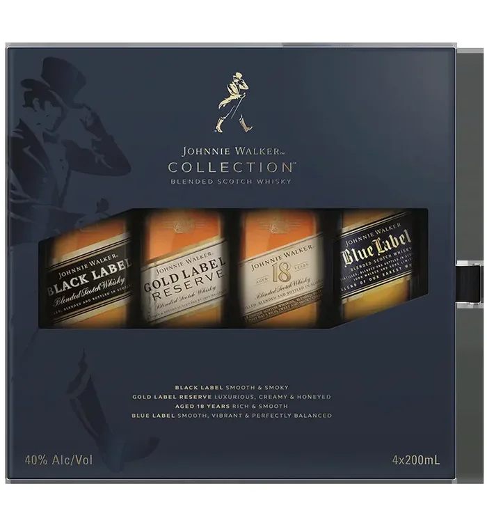 JOHNNIE WALKER SCOTCH BLENDED COLLECTION (BLU BLK GLD 18 ) 4X200ML