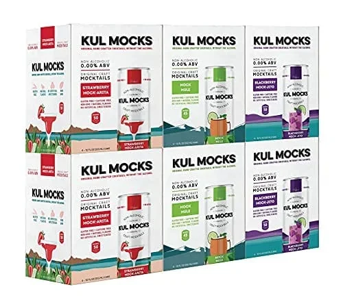 KUL MOCKS – Craft Mocktails | Ready-to-Drink Non-Alcoholic Cocktails | 0.00% ABV | Award Winning | Mock Mule, Strawberry Mock-arita, Blackberry Mock-jito | Variety – 24 Pack