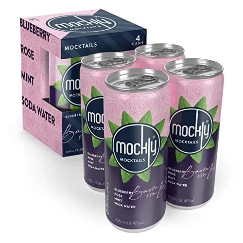 Mockly Baron von Blue Booze-Free Cocktail | Ready To Drink Non-Alcoholic Cocktail | Mocktail Drink Mixer | Blueberry Rose Mint Soda | Zero Proof | 4-Pack