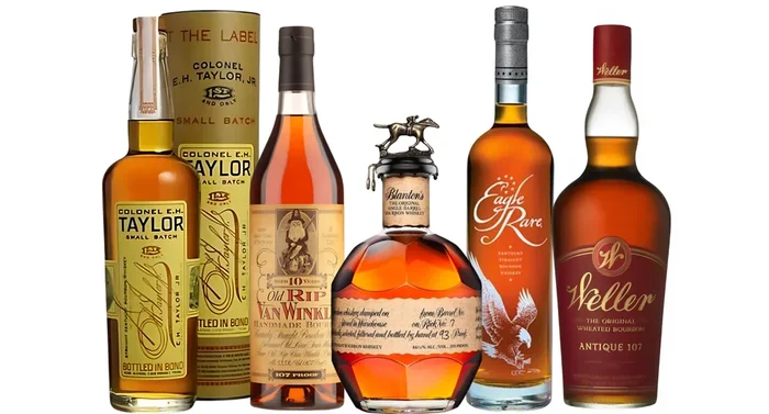 Old Rip Van Winkle 10 Year, Blanton’s Single Barrel, Weller 107, E.H. Taylor Small Batch & Eagle Rare Elite Bundle (750 ml)