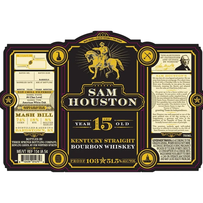 Sam Houston 15 Year Old Kentucky Straight Bourbon Whiskey