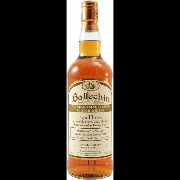 Signatory Ballechin 11 year Old First Fill Manzanilla Sherry Butt # 27 Chicago Cask 2004 Scotch Whiskey