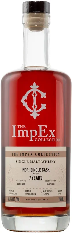 The ImpEx Collection Indri Single Cask Distillery 2015 7 Year Old Single Malt Whisky 750ml