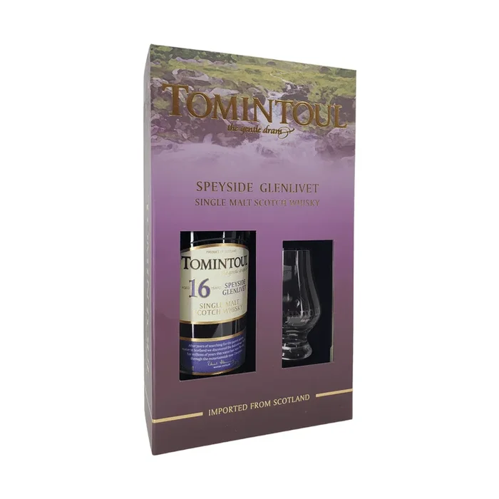 Tomintoul 16 Year Old Speyside Single Malt Scotch Whisky w/Glass Gift Set