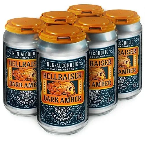 WELLBEING BREWING CO. 6 Pack Cans – Hellraiser Dark Amber Non-Alcoholic Craft Beer – 80 Calories – Zero Grams of Sugar – Vegan – non-GMO – High in Anti-Oxidants / Anti-Inflammatories – 12 Fl. oz.
